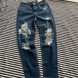 American Eagle Outfitters High Rise Distressed Dark Blue Jeans
